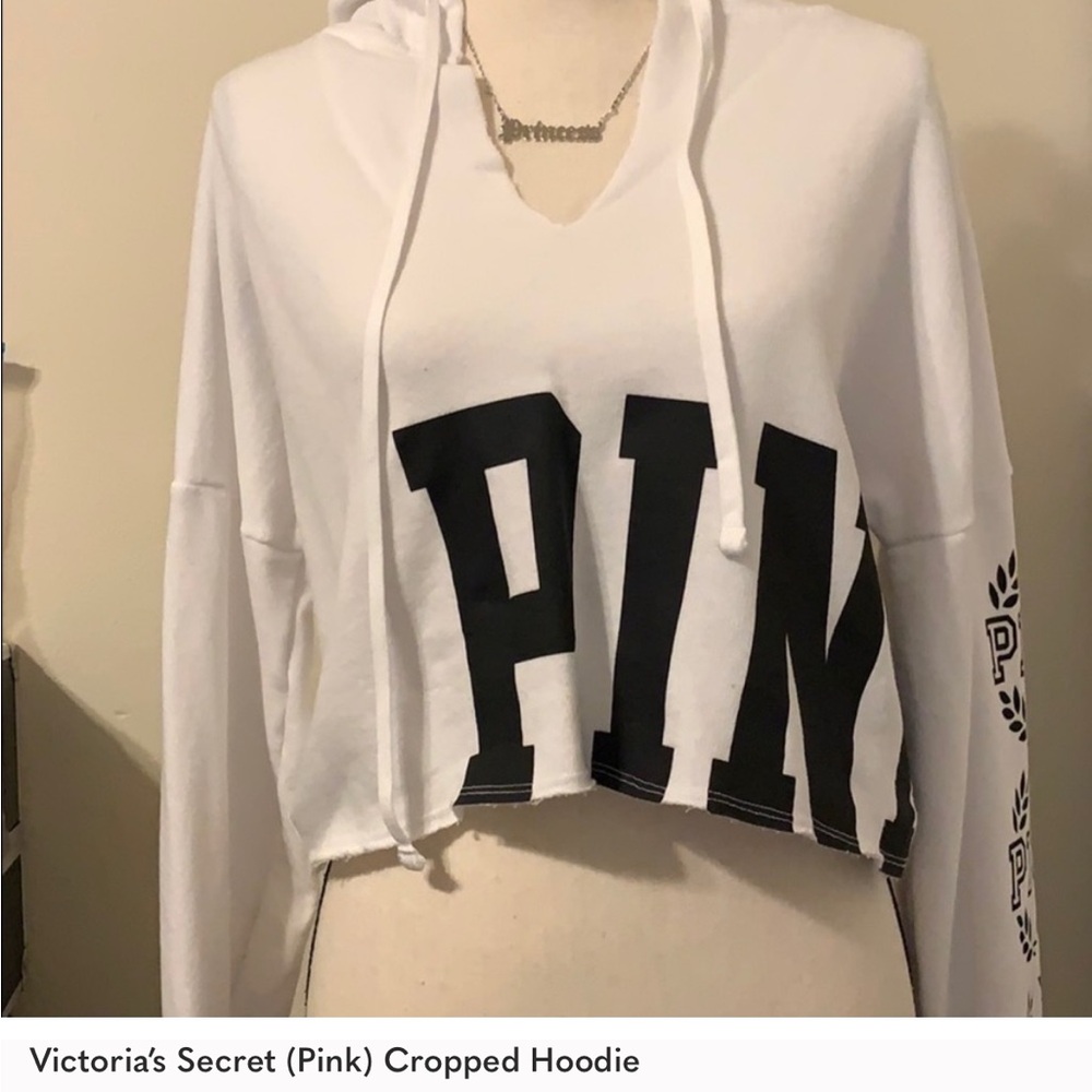 IN SEARCH OF: Victorias Secret (Pink) White and Black Cropped Hoodie